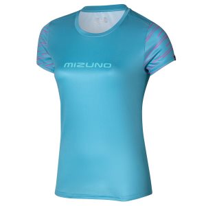 Mizuno Athletics Graphic Tee Oberteile Damen Blau | 623-ZNYFUM