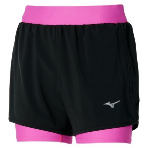Mizuno Er 4.5 2in1 Kurze Hose Damen Schwarz Rosa | 765-WITJKX